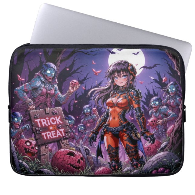 Housse Pour Ordinateur Portable Trick ou traiter Halloween Zombies distribuer le c (Devant)