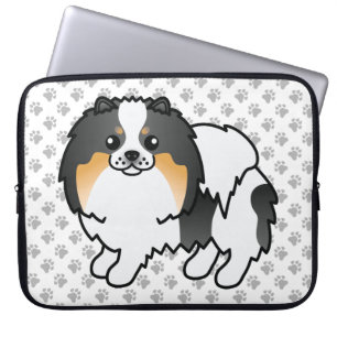 Housse Pour Ordinateur Portable Tricolore blanc Poméranien mignon caricature Chien