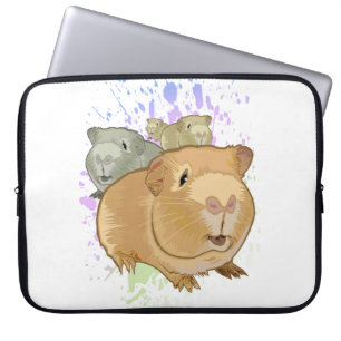 Housse Pour Ordinateur Portable Trio de Cochons d'Inde Colorés Artistiques Éclabou