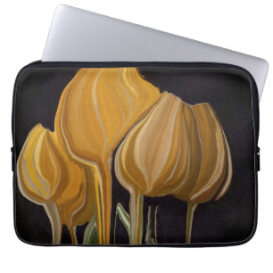 Housse Pour Ordinateur Portable Trio de Tulipes Dorées sur Fond Noir