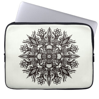 Housse Pour Ordinateur Portable Trippy noir et blanc cool psychédélique mandala