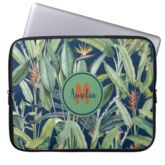 Housse Pour Ordinateur Portable Tropical Jungle Banana Tree Strelitzia Monogramme (Devant)