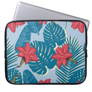 Housse Pour Ordinateur Portable Tropical Palm sans couture feuille bleu motif