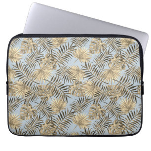 Housse Pour Ordinateur Portable Tropical Palm Tree Feuille Motif Pale Blue Gold