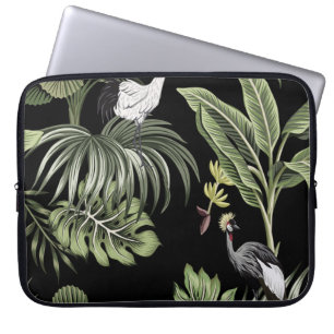 Housse Pour Ordinateur Portable Tropical vintage night crane bird, palm trees, ban
