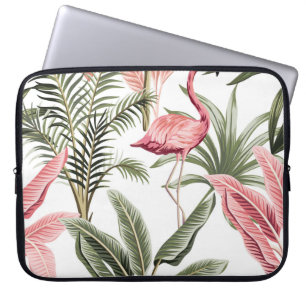 Housse Pour Ordinateur Portable Tropical vintage pink flamingo, banana trees and