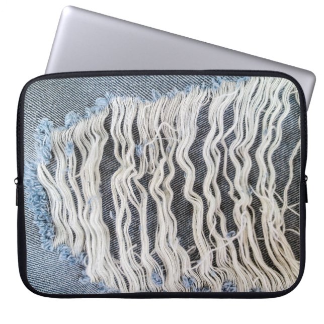 Housse Pour Ordinateur Portable Trou bleu Jean Frilé (Devant)