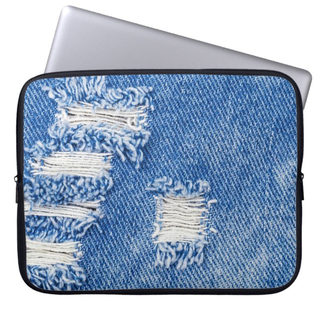 Housse Pour Ordinateur Portable Trou, jean denim, texture déchirée (Devant)