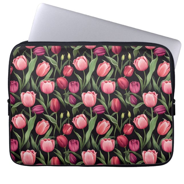 Housse Pour Ordinateur Portable Tulipe florale rose et rouge (Devant)