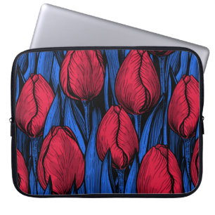 Housse Pour Ordinateur Portable Tulipes en rouge et bleu