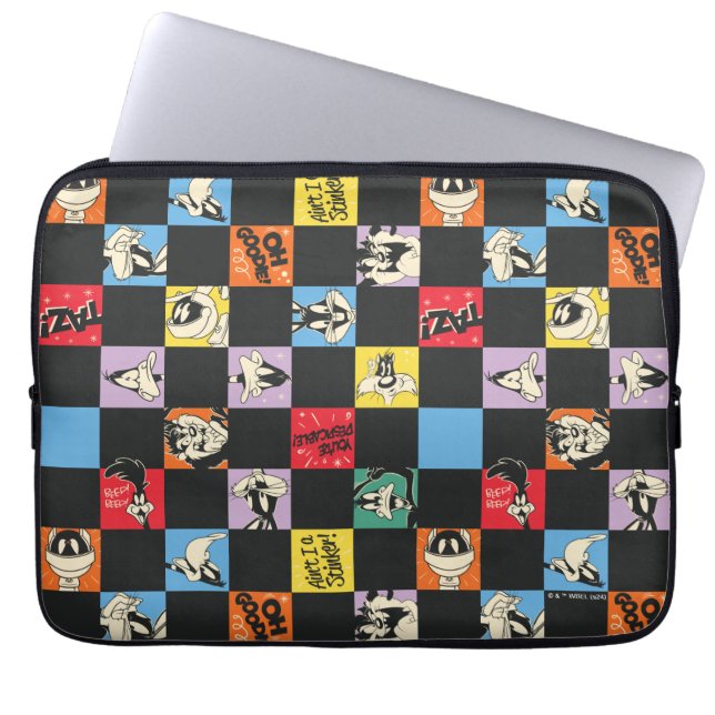 Housse Pour Ordinateur Portable TUNES LOONEY™ en noir et blanc en Checker coloré (Devant)