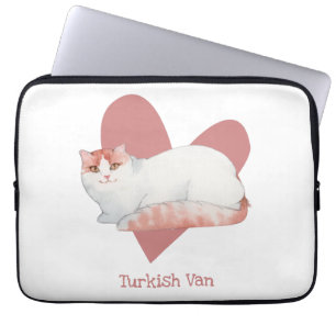 Housse Pour Ordinateur Portable Turc Van Chat Aquarelle Kitty Coeur rose