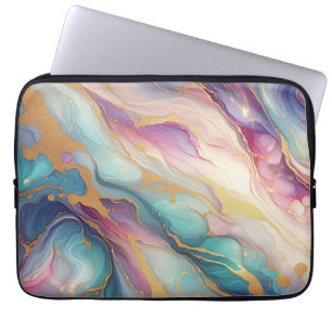 Housse Pour Ordinateur Portable Turquoise Aqua Blue violet rose or marbre Motif