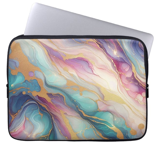 Housse Pour Ordinateur Portable Turquoise Aqua Blue violet rose or marbre Motif (Devant)