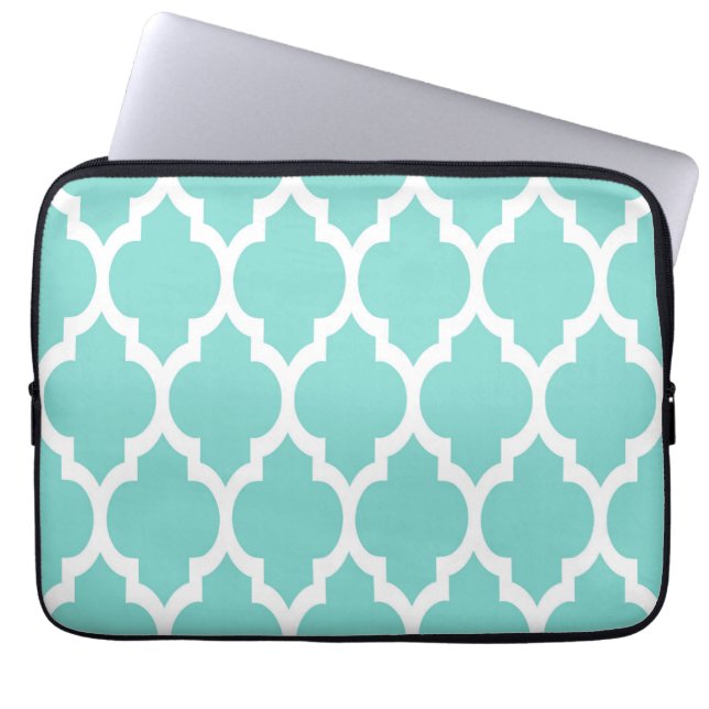 Housse Pour Ordinateur Portable Turquoise Aqua Wht Moroccan Quatrefoil Pattern #4 (Devant)