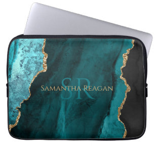 Housse Pour Ordinateur Portable Turquoise, Black & Gold Agate, do-it-yourself Gold