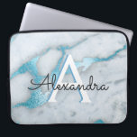Housse Pour Ordinateur Portable Turquoise bleu et Marbre blanc Monogramme<br><div class="desc">Turquoise bleu et Marbre blanc Coque portable Monogram moderne et élégant. Ce coque peut être customisé pour inclure votre nom initial et prénom. Si vous souhaitez faire correspondre des articles,  veuillez contacter le concepteur.</div>