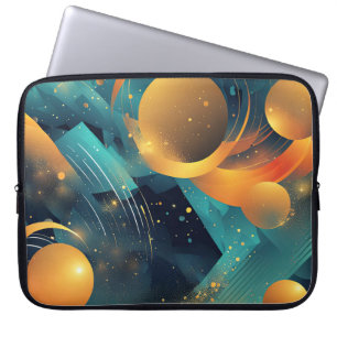 Housse Pour Ordinateur Portable Turquoise et Gold Sphere Abstrait