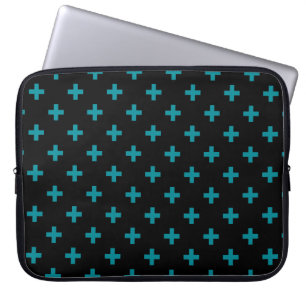Housse Pour Ordinateur Portable Turquoise polka croise sur noir