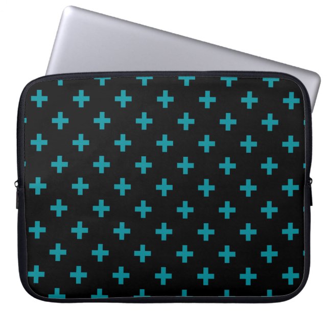 Housse Pour Ordinateur Portable Turquoise polka croise sur noir (Devant)