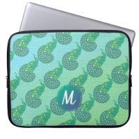 Turquoise vert irisé Peacock Motif Monogramme