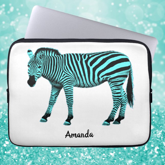 Housse Pour Ordinateur Portable Turquoise Zebra Electronics Bag w/ Your Name (Créateur téléchargé)