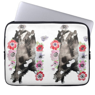 Housse Pour Ordinateur Portable Tuxedo Chat Cute Jolie Fleurs Chats Aquarelle