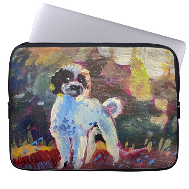 Housse Pour Ordinateur Portable Un caniche noir et blanc joyeux (Devant)