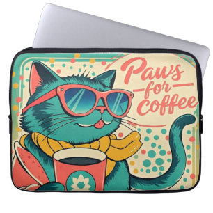 Housse Pour Ordinateur Portable Un chat de dessin animé de style rétro en verre de