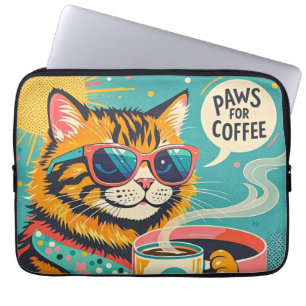 Housse Pour Ordinateur Portable Un chat de dessin animé de style rétro en verre de