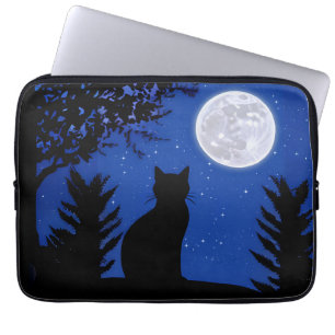 Housse Pour Ordinateur Portable Un chat qui regarde à la Pleine lune