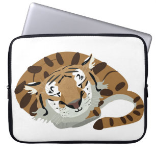 Housse Pour Ordinateur Portable Un tigre mignon qui dort. Expression souriante, ha