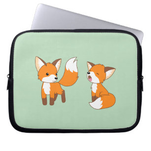 Housse Pour Ordinateur Portable Une paire de mignons petits renards sur vert