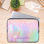 Housse Pour Ordinateur Portable Unicorn parties scintillant gouttes arc-en-ciel no<br><div class="desc">Un arrière - plan tendance irisé couleur arc-en-ciel avec des couleurs pastel unicorne et arc-en-ciel rose, violet, or rose, vert menthe. Décoré avec des gouttes de parties scintillant en or rose, rose et violet. Une licorne de couleur arc-en-ciel. Personnalisez et ajoutez un nom, écrit avec un grand script de style...</div>