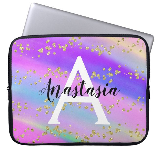 Housse Pour Ordinateur Portable Unicorne colorée Rainbow Gold Parties scintillant  (Devant)
