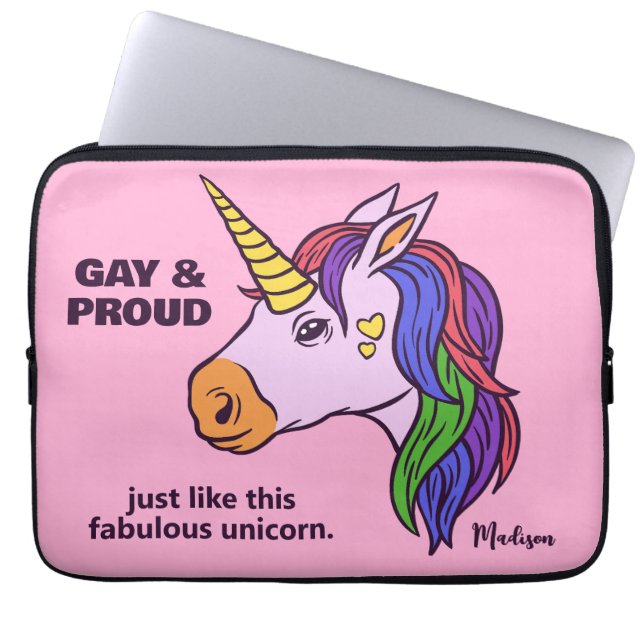 Housse Pour Ordinateur Portable Unicorne Gay Texte Personnalisé (Devant)