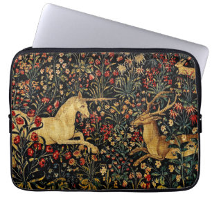 Housse Pour Ordinateur Portable Unicorne médiévale Midnight Floral Garden