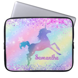 Housse Pour Ordinateur Portable unicorne rose mou Parties scintillant arc-en-ciel