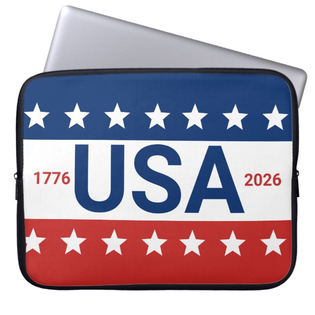 Housse Pour Ordinateur Portable USA 1776 2026 250e anniversaire Rouge Blanc Bleu (Devant)
