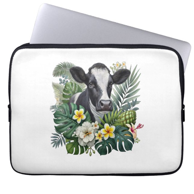 Housse Pour Ordinateur Portable Vache dans la jungle florale, Vache tropicale (Devant)