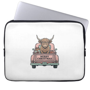 Housse Pour Ordinateur Portable Vache des Highlands Camion de Noël Gravure Vintage