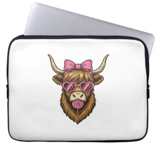 Housse Pour Ordinateur Portable Vache des Highlands mignonne avec des lunettes à m