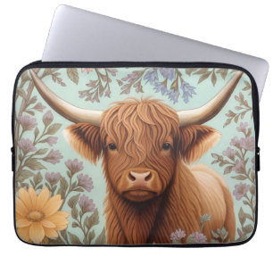 Housse Pour Ordinateur Portable Vache des Highlands Pastel Floral Inspiré de Willi