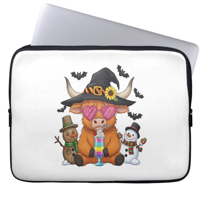 Housse Pour Ordinateur Portable Vache Halloween Highland (2) (Devant)