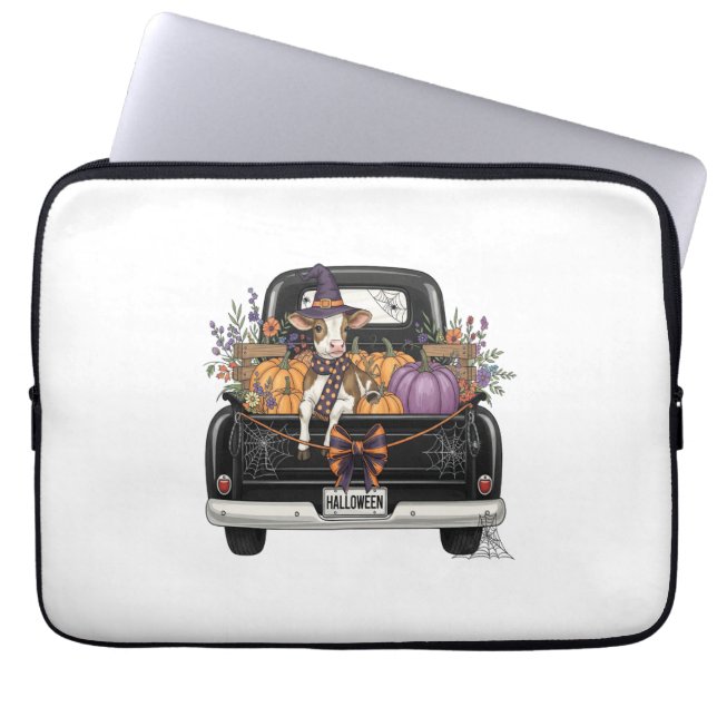 Housse Pour Ordinateur Portable Vache Halloween Highland avec camion (Devant)