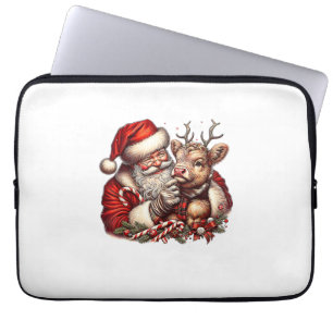 Housse Pour Ordinateur Portable Vache Highland de Noël avec Père Noël Vintage écos
