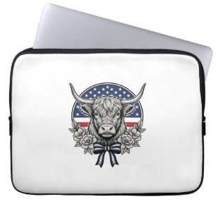 Housse Pour Ordinateur Portable Vache Highland Patriotique Gravure Vintage Art_1