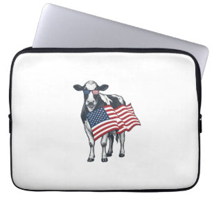 Housse Pour Ordinateur Portable Vache patriotique Drapeau américain Gravure vintag