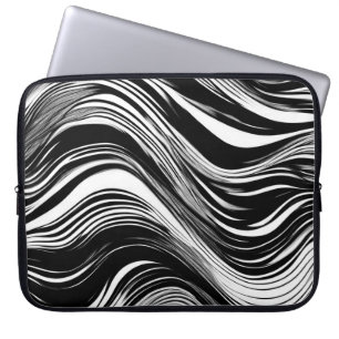 Housse Pour Ordinateur Portable Vague noire et blanche Abstraite