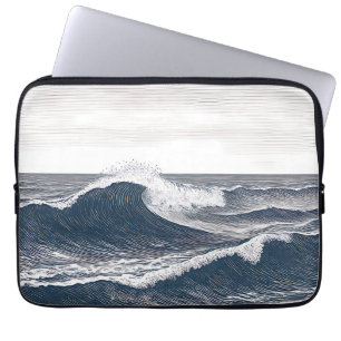 Housse Pour Ordinateur Portable Vague océanique en ligne art monochrome ressac
